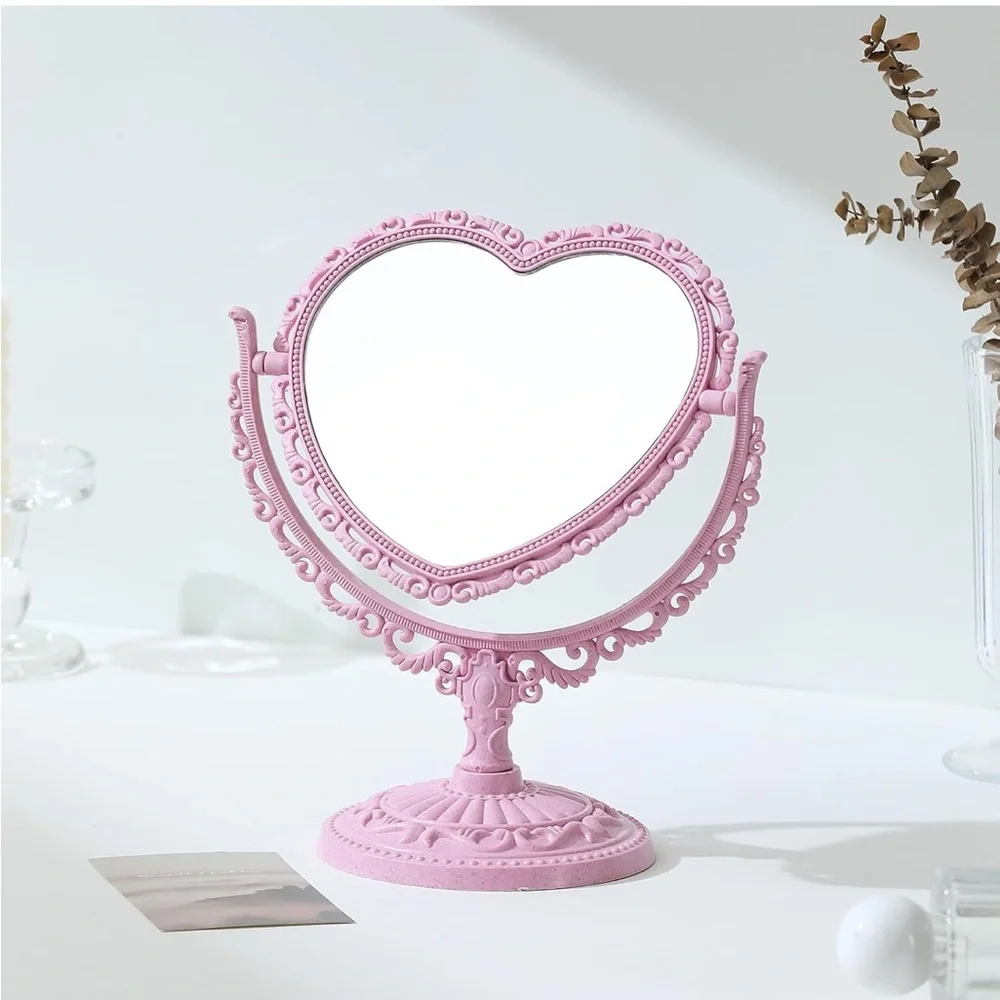 Pink Heart-Shaped Mirror Set